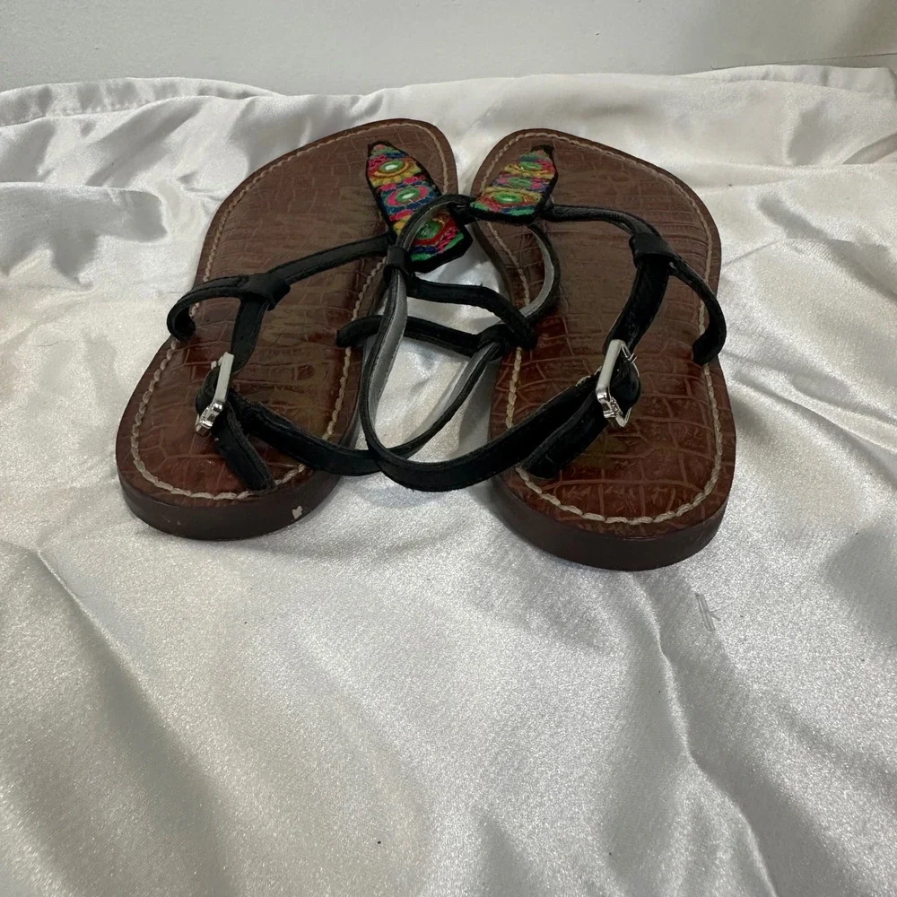 New‎ Sam Edelman Bombay Multi Mirror Fabric Gigi T-Strap Sandal 6.5